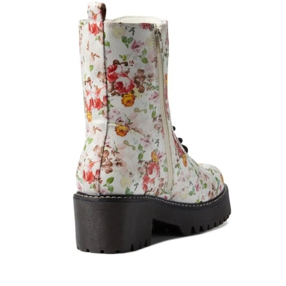 Unionbay White floral print rugged lug sole lace up combat moto boots size 10 - Picture 5 of 11
